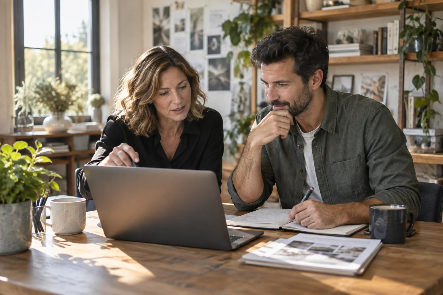 Bureau clair avec ordinateur portable près d'une fenêtre